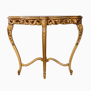 Vintage Isabeline Console Table in Gold-Colored Walnut and Marquetry.