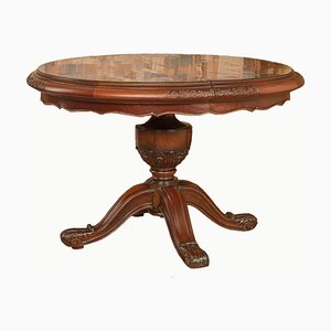 English Dining Table in Mahogany and Rosewood with 3 Attached Wings