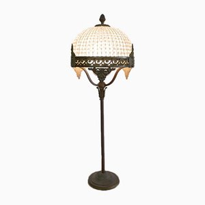 Lampada da tavolo antica in ferro con ripiano in cristallo, Germania, anni '30