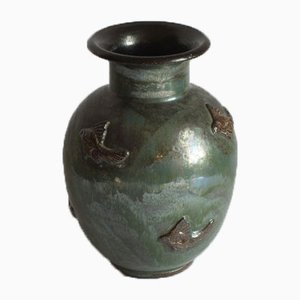 Vase aus Steingut mit Fischdekor von Roger Guerin, Belgien, 1920er