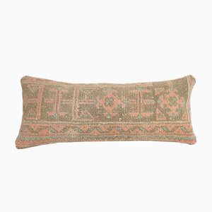 Turkish Ethnic Handcrafted Lumbar Oushak Rug Pillow Cover with Faded Decor