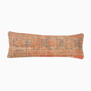 Vintage Anatolian Handmade Oblong Faded Wool Lumbar Bedding Rug Cushion Cover
