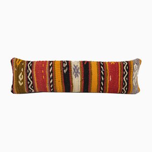 Turkish Ethnic Striped Pastel Color Wool Lumbar Kilim Cushion Cover