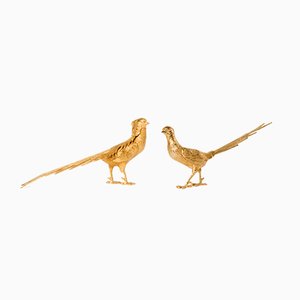 Early 20th Century Gold-Plated Pheasants, Set of 2