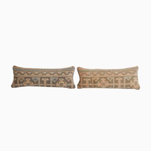 Turkish Ethnic Faded Yastik Rug Pillow Cover, Set of 2