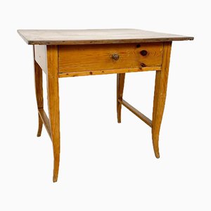 Antique Elm Wood Side Table with Drawer