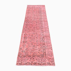 Vintage Turkish Hand-Knotted Pink Wool Oushak Runner