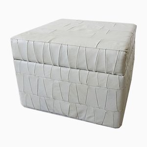 Patchwork Gray Leather Ottoman with Storage Compartment, 1970s