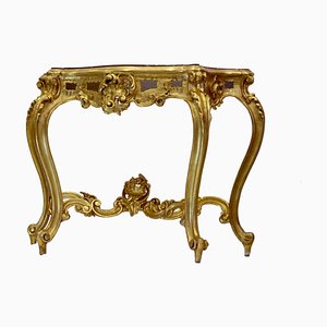 Consola dorada estilo Louis Philippe con tablero de mármol