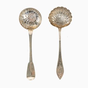Sugar Sprinkling Spoons in Solid Silver, 19th Century, Set of 2
