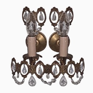 Appliques Vintage avec Pampilles en Cristal, Italie, Set de 2