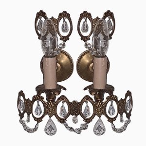 Vintage Italian Sconces with Crystal Drops, Set of 2