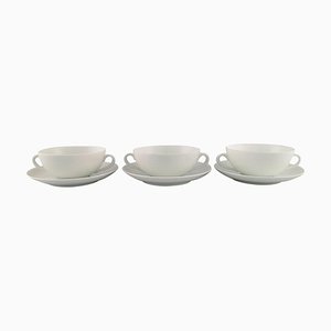 White Bouillon Cups with Saucers by Axel Salto for Royal Copenhagen, 1960s, Set of 3
