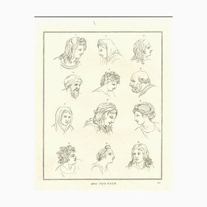 Thomas Holloway, Heads of Men and Women, Original Etching, 1810