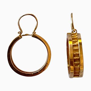 Portuguese Art Deco Gold Hoop Earrings, 19.2 Karat Gold, Set of 2