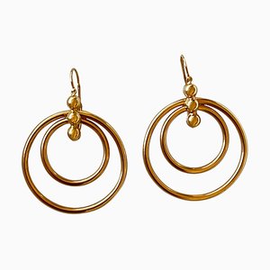 Portuguese Art Deco Double Hoop Earrings in 19.2 Karat Gold, Set of 2