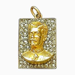 Portuguese Bust of Military General Pendant in Diamond and Gold, 19th Century