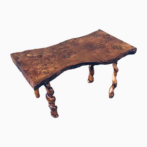 Brutalist Style Handcrafted Oak & Grape Wood Side Table, 1950s