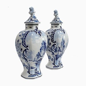 Delft Earthenware Vases from Royal Delft, Early 20th Century, Set of 2
