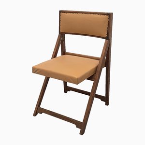 Folding Chair in Leatherette and Wood by Henri Meyer, 1950s