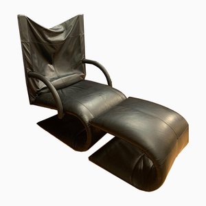 Butaca Zen con reposapiés de Claude Brisson para Ligne Roset, France, años 80. Juego de 2