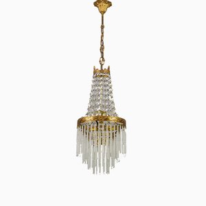 Vintage Crystal Glass and Brass Chandelier with Glass Rods