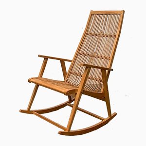 Deutscher Mid-Century Rattan Schaukelstuhl von Deutschen Werkstätten Hellerau, 1960er
