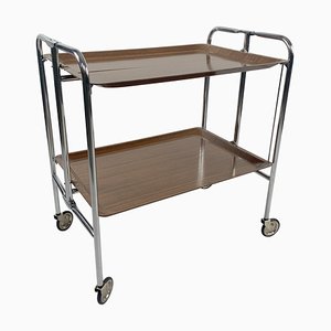 Mid-Century Chrome and Laminated Wood Folding Trolley, 1950s