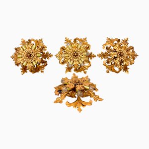 Medium Vintage Golden Flower Ceiling Lamps from Banci Firenze, Set of 4