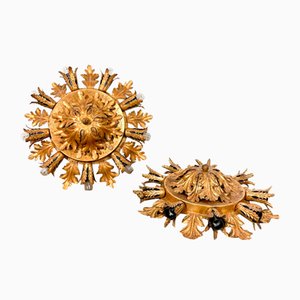 Large Vintage Golden Flower Ceiling Lamps from Banci Firenze, Set of 2