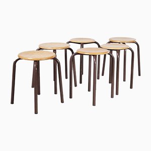 French Brown Stacking School Stools, 1960s, Set of 6