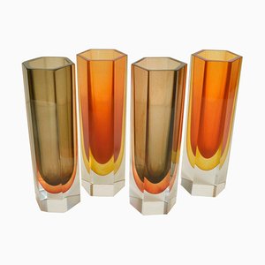 Faceted Glass Vases, Set of 4