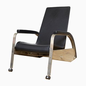 German Steel and Cow Leather Model D80 Grand Repos Lounge Chair by Jean Prouvé for Tecta, 1980s
