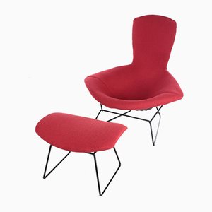 Poltrona Bird con poggiapiedi di Harry Bertoia per Knoll, anni '70