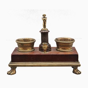 Set de Bureau en Bronze Doré et Acajou, 19ème Siècle