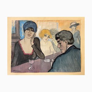 Au Bar, Aquarelle sur Papier, AJ Kristians, France, 1920s