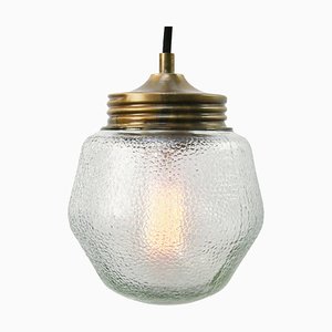 Vintage Industrial Frosted Glass & Brass Pendant Lamp