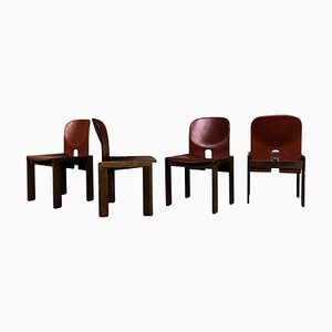 Modell 121 Esszimmerstühle aus rotem Leder & Nussholz von Afra und Tobia Scarpa für Cassina, 1967, 10er Set