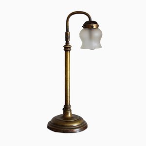Antique Brass Table Lamp with Frosted Glass Shade