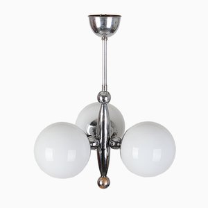 Lampadario Bauhaus in metallo cromato, anni '30