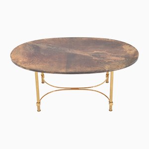 Mid-Century Italian Brown Coffee or Side Table in Goat Skin and Brass by Aldo Tura