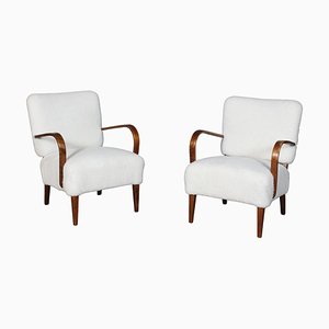 Set of Danish Cabinetmaker Lounge Chairs in Lambskin, 1940s