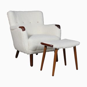 Danish Lounge Chair and Ottoman, 1940s, Set of 2