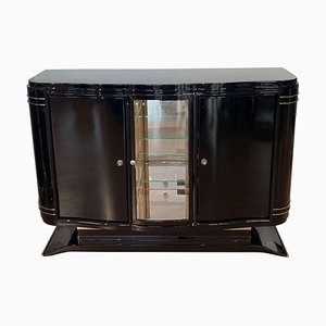 Small Art Deco Sideboard / Buffet with Black Lacquer and Nickel, France, 1925