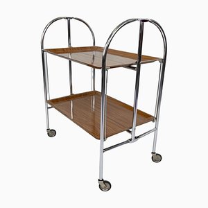 Chrome and Plywood Folding Serving Trolley, 1950s