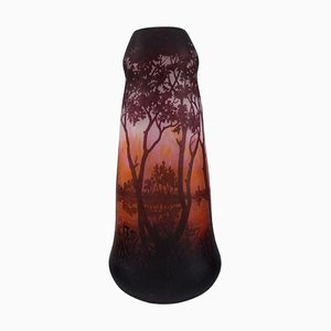 Large Antique Vase in Art Glass with Landscape and Trees from Daum Nancy, France