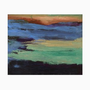 Óleo sobre lienzo escandinavo, composición abstracta, años 80