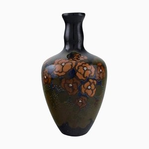 Vase Art Nouveau Antique avec Fleurs Peintes à la Main