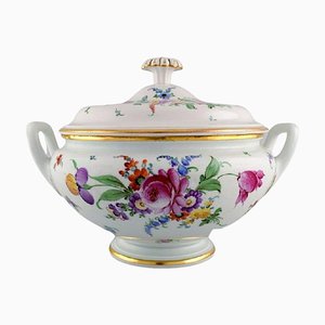 Large Antique Meissen Soup Tureen in Porcelain with Hand-Painted Flowers