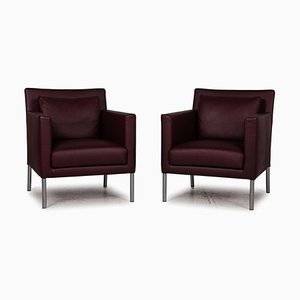 Fauteuil Jason en Cuir Rouge Foncé de Walter Knoll / Wilhelm Knoll, Set de 2